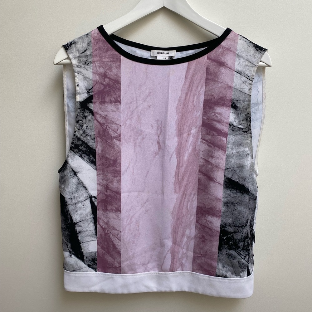 Helmet Lang chic sleeveless blouse marble pattern